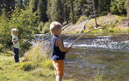 Kids Fishing at River